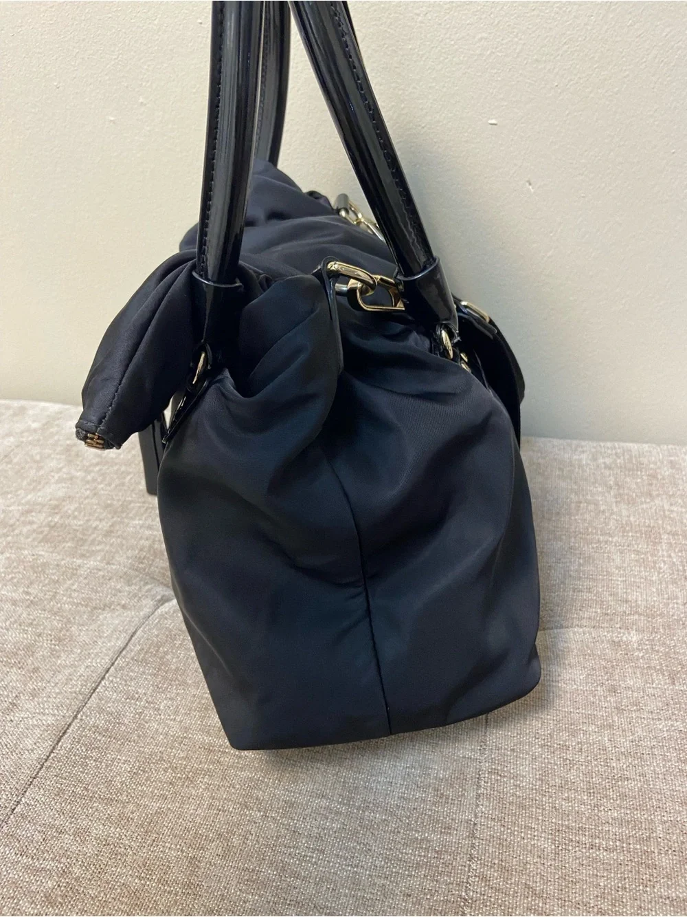 kate spade Black Nylon Dual-Handle Shoulder Bag with Gold Hardware